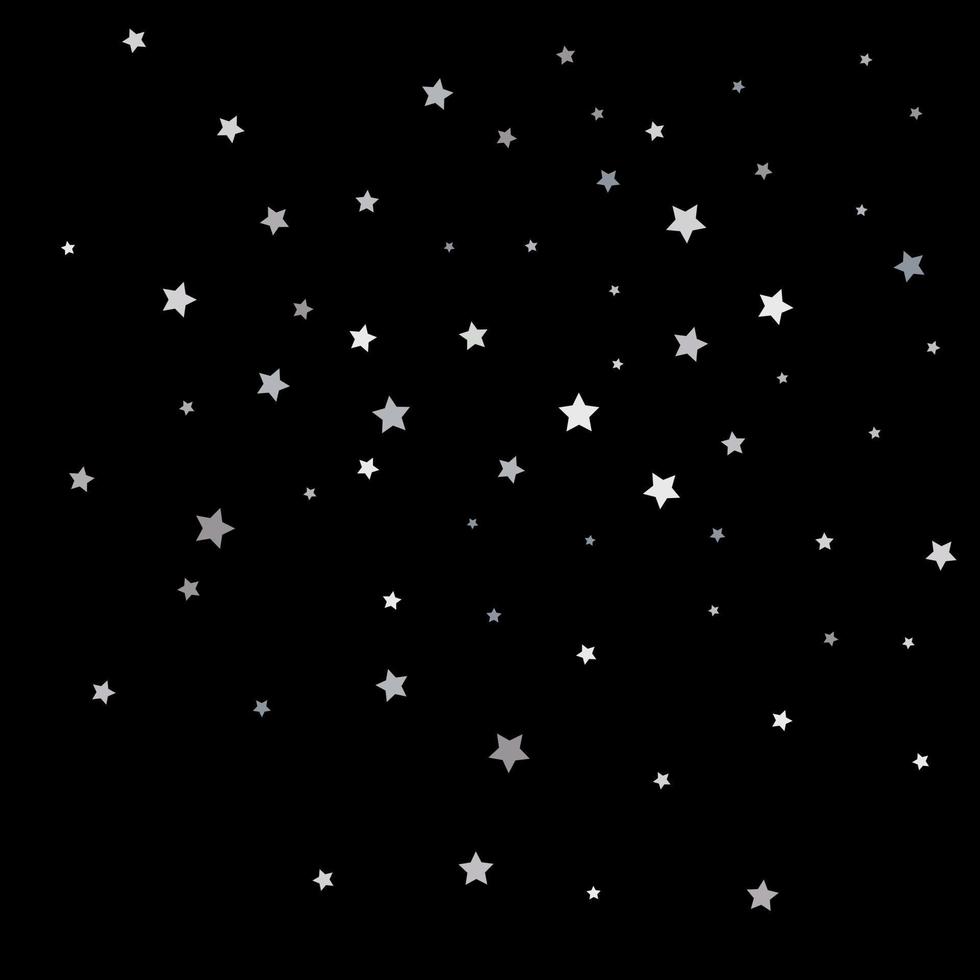 stella scintillante d'argento su sfondo nero coriandoli stellati vettore