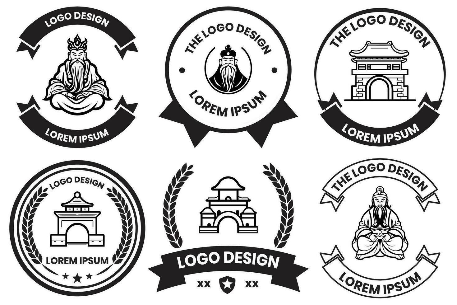Cinese oggetti logo nel piatto linea arte stile vettore