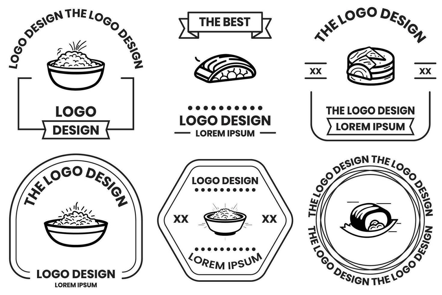 giapponese cibo o Cinese cibo logo nel piatto linea arte stile vettore