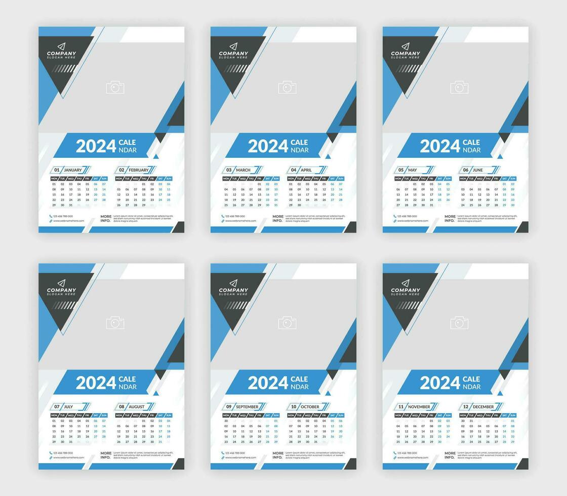 6 pagine parete calendario 2024 semplice design aziendale attività commerciale annuale progettista modello impostare. vettore