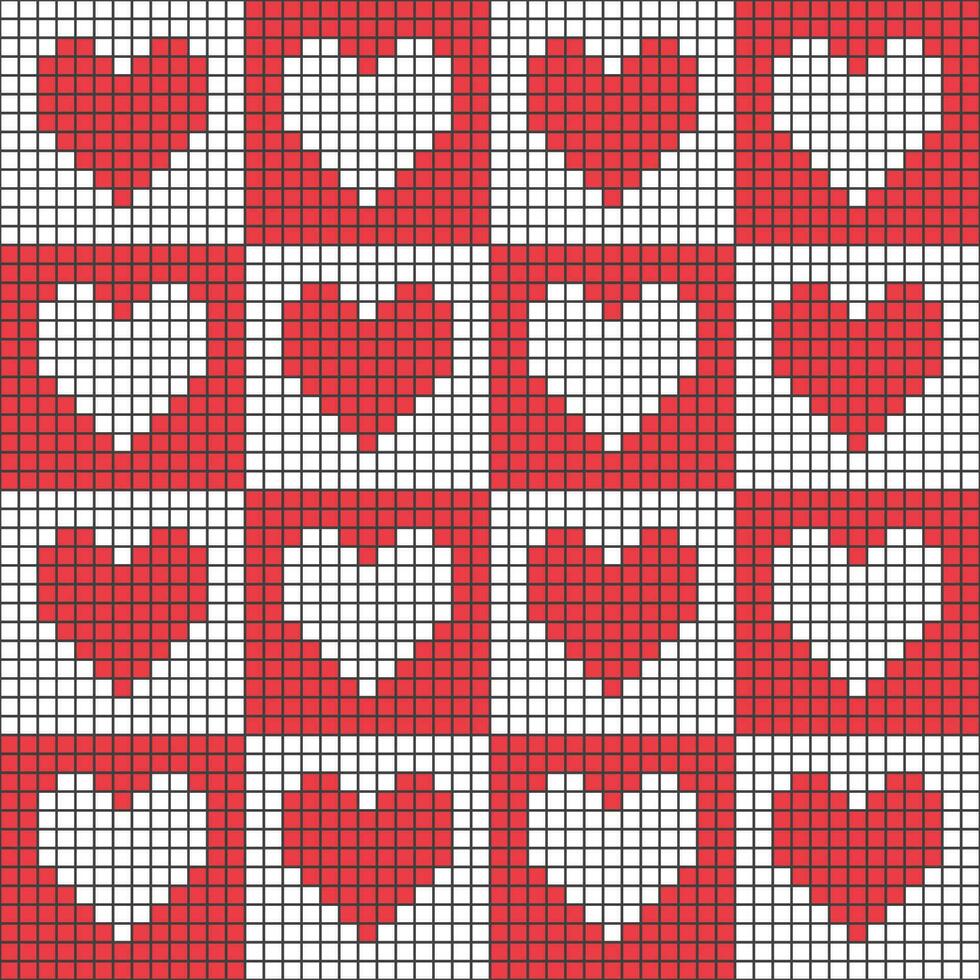 amore cuore ripetere modello design vettore sfondo, rosso e bianca cuore forma nel pixel scatola stile