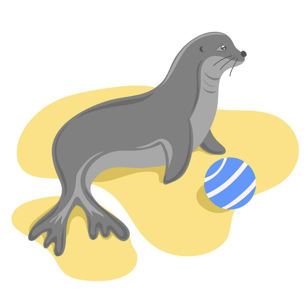 divertente foca giocando un' sfera. marino abitante vettore