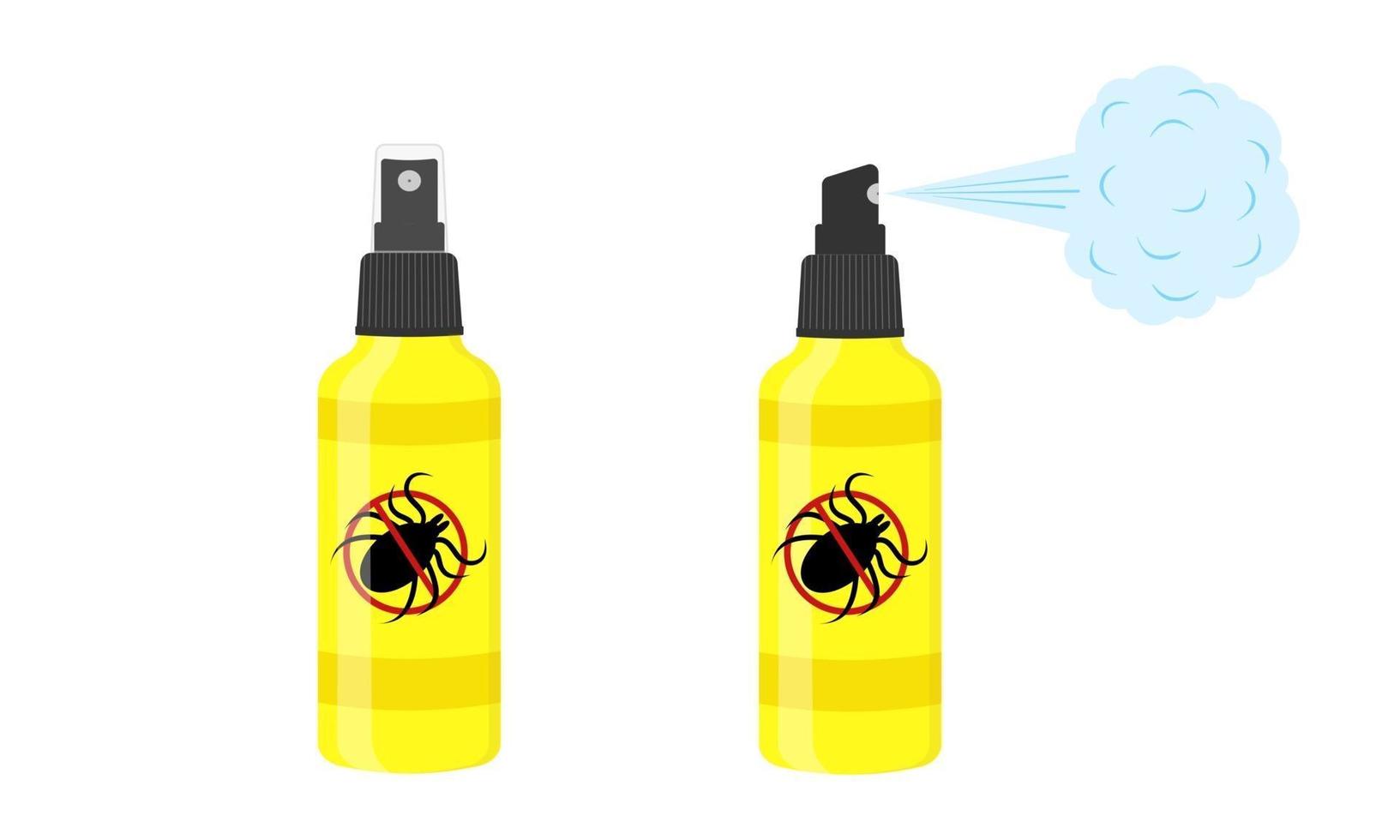 icone dello spruzzo di acaro. bottiglie repellenti per insetti con segno anti zecca vettore