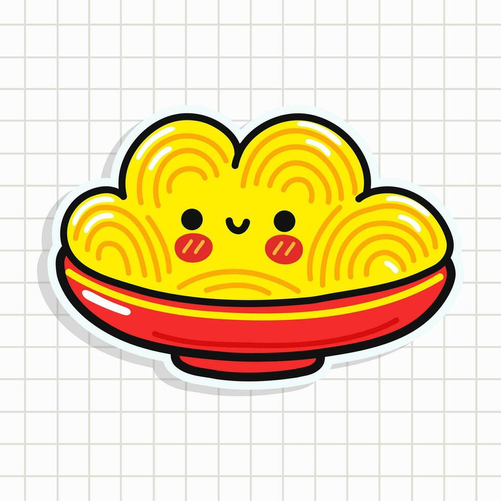 carino piatto di spaghetti etichetta carattere. vettore mano disegnato cartone animato kawaii personaggio illustrazione icona. divertimento piatto di spaghetti etichetta personaggio concetto