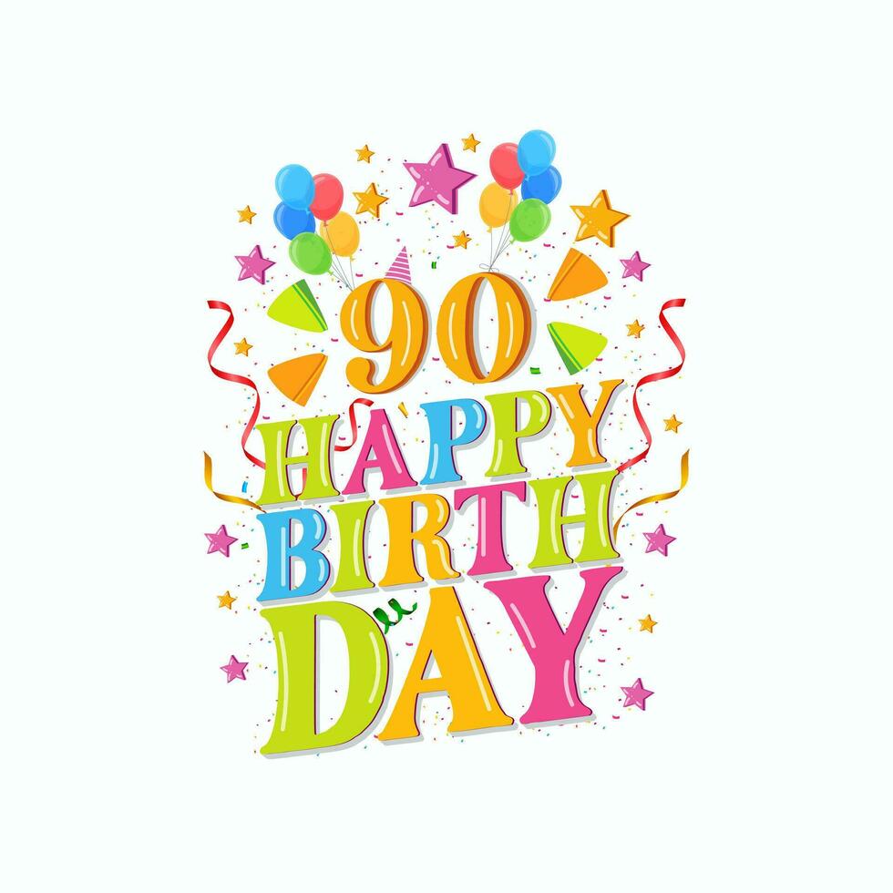 90 anni contento compleanno logo con palloncini, vettore illustrazione 90 ° compleanno celebrazione design