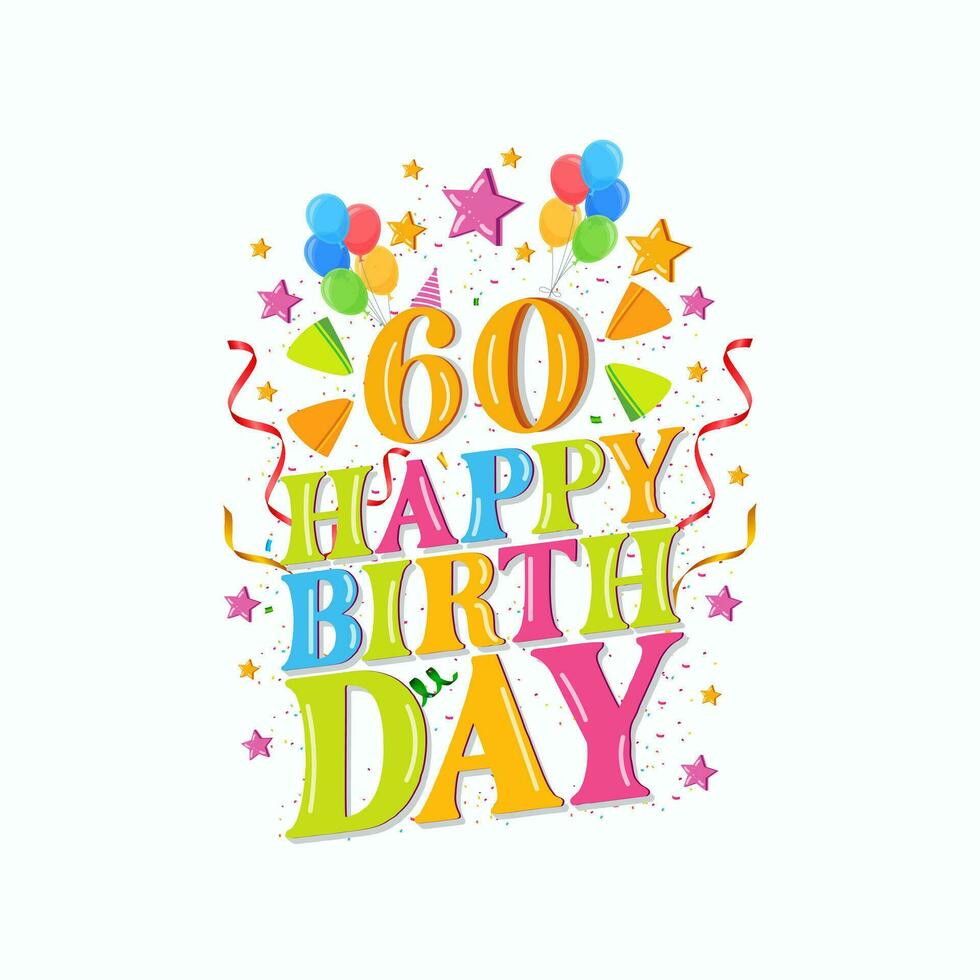 60 anni contento compleanno logo con palloncini, vettore illustrazione 60 ° compleanno celebrazione design