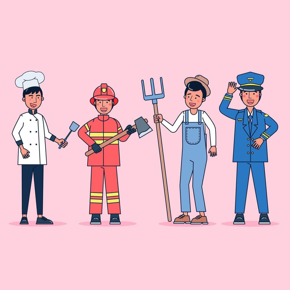 raccolta di grandi set isolati varie occupazioni o persone di professione che indossano uniformi professionali, illustrazione vettoriale piatta.