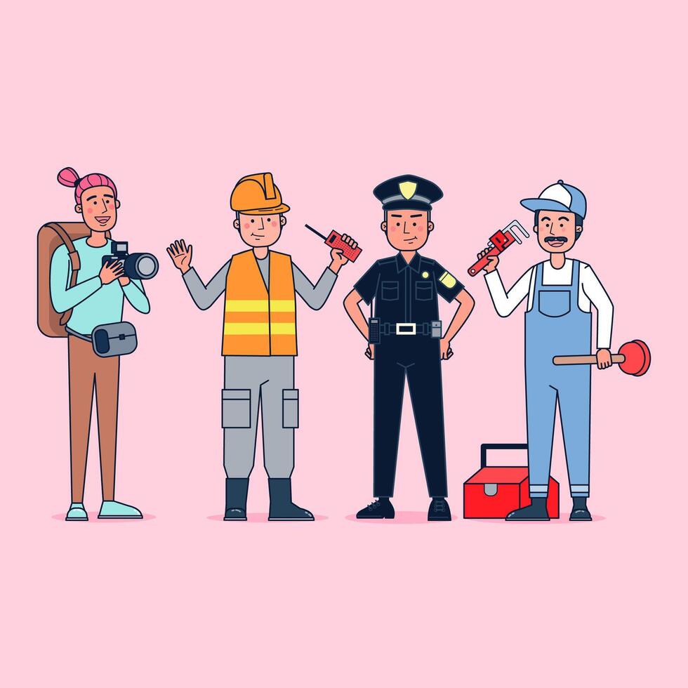 raccolta di grandi set isolati varie occupazioni o persone di professione che indossano uniformi professionali, illustrazione vettoriale piatta.