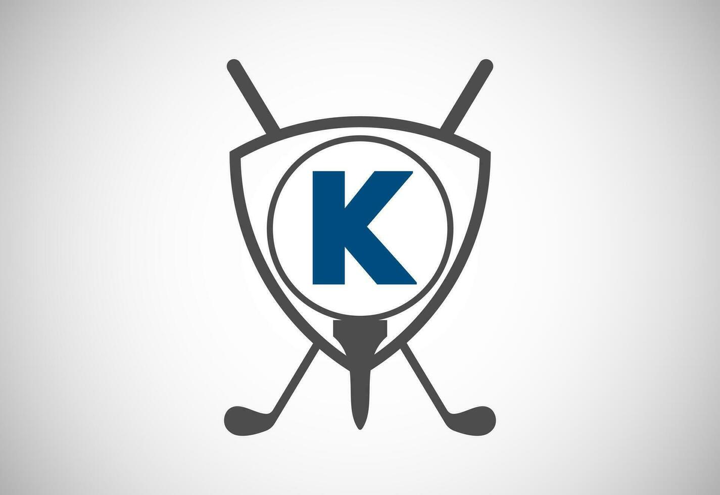 inglese alfabeto K con golf sfera, golf bastone e scudo cartello. moderno logo design per golf club. vettore