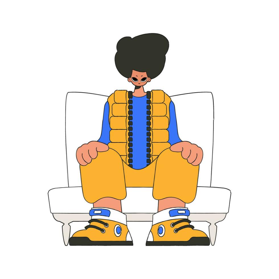 un' uomo si siede su un' sedia personaggio di moda stile. vettore