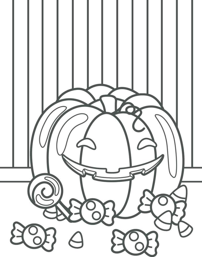 divertente zucca Jack o lanterna Halloween cartone animato colorazione pagine per bambini e adulto attività vettore