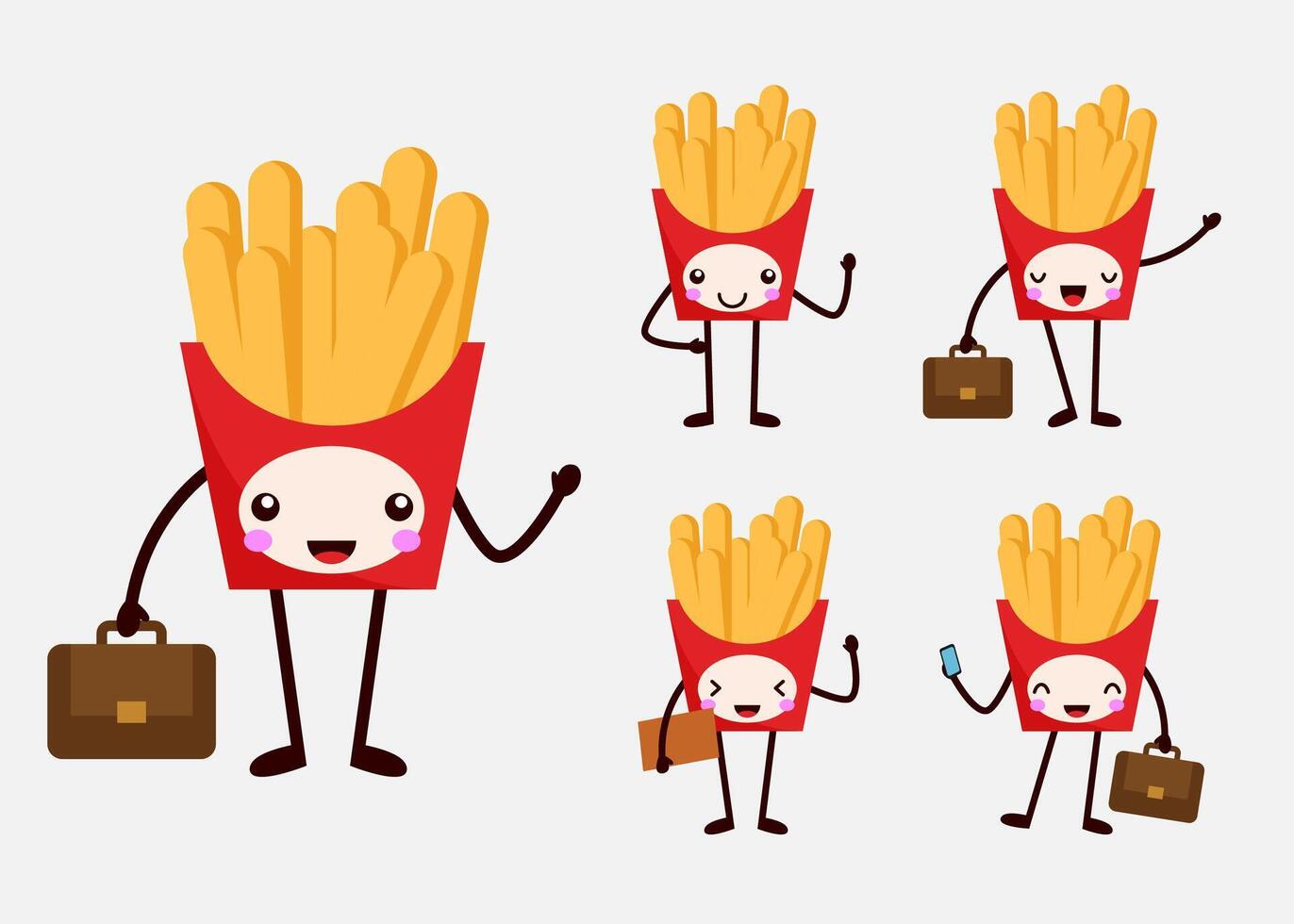 set di uomo d'affari patatine fritte mascotte personaggio dei cartoni animati piatto vector