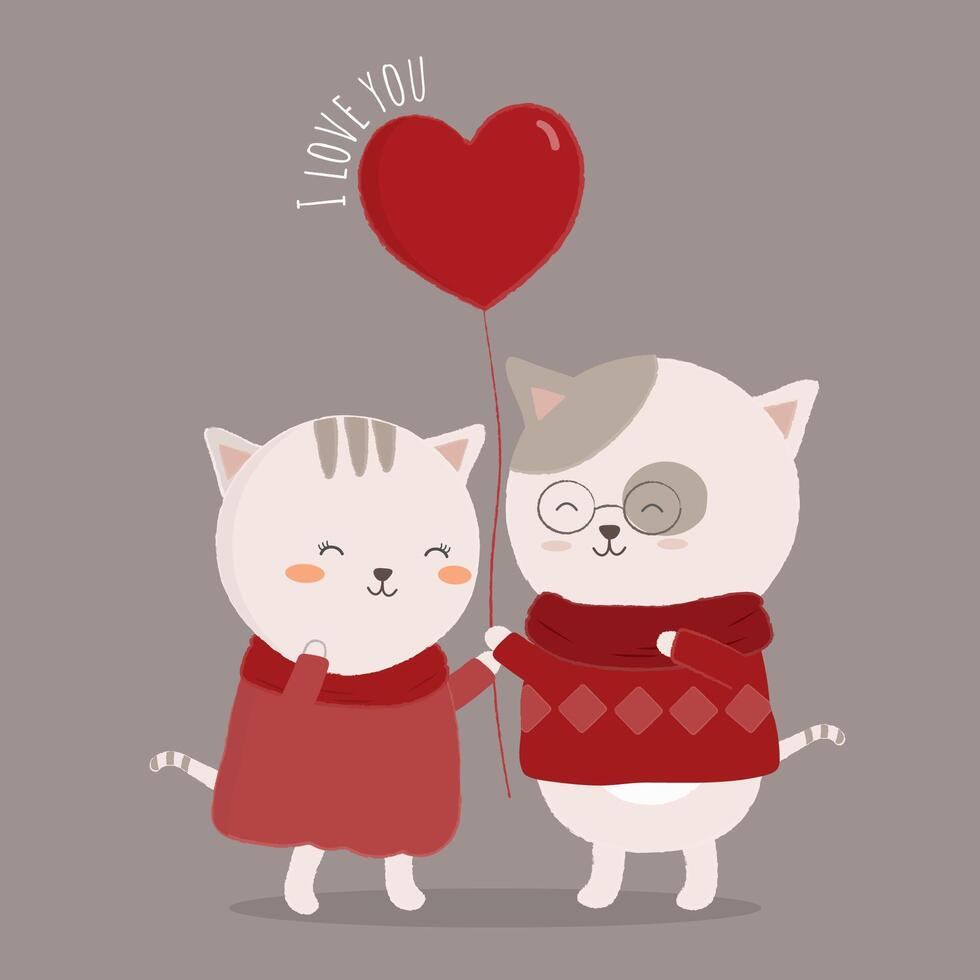 gatto isolato cartone animato coppia che abbraccia l'amore l'uno con l'altro. disegno di carta di San Valentino felice. illustrazione vettoriale