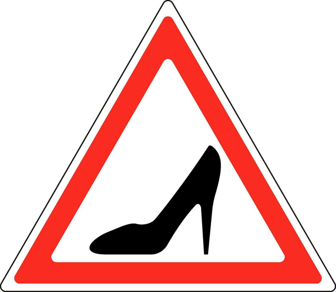 cartello donna scarpa rosso triangolo, donna guida auto etichetta Attenzione vettore