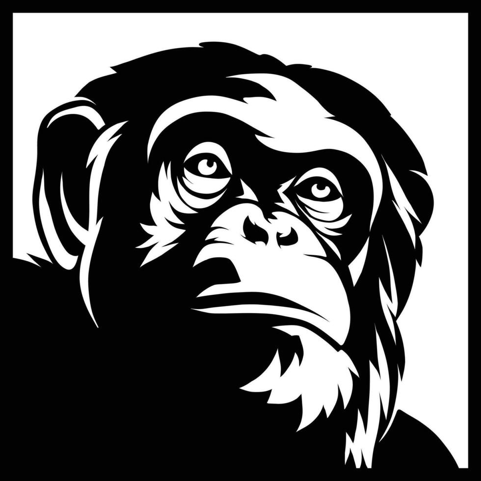 illustrazione di scimpanzé viso nel silhouette stile. Nato per essere a mano libera. antico nero inciso illustrazione vettore