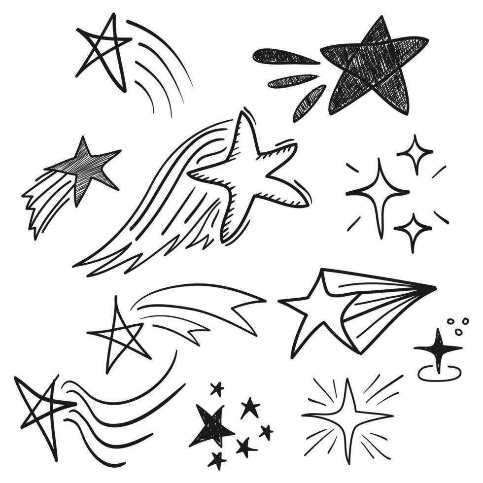 mano disegnato volante stella. scarabocchio icona stella. isolato su bianca sfondo. vettore illustrazione