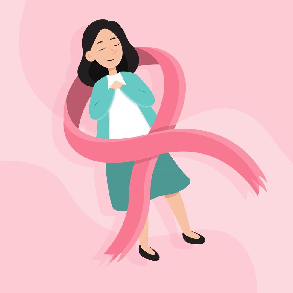 simbolo del mese di consapevolezza del cancro al seno. illustrazione vettoriale con nastro femminile e rosa isolato. campagna sanitaria internazionale per la donna in ottobre.