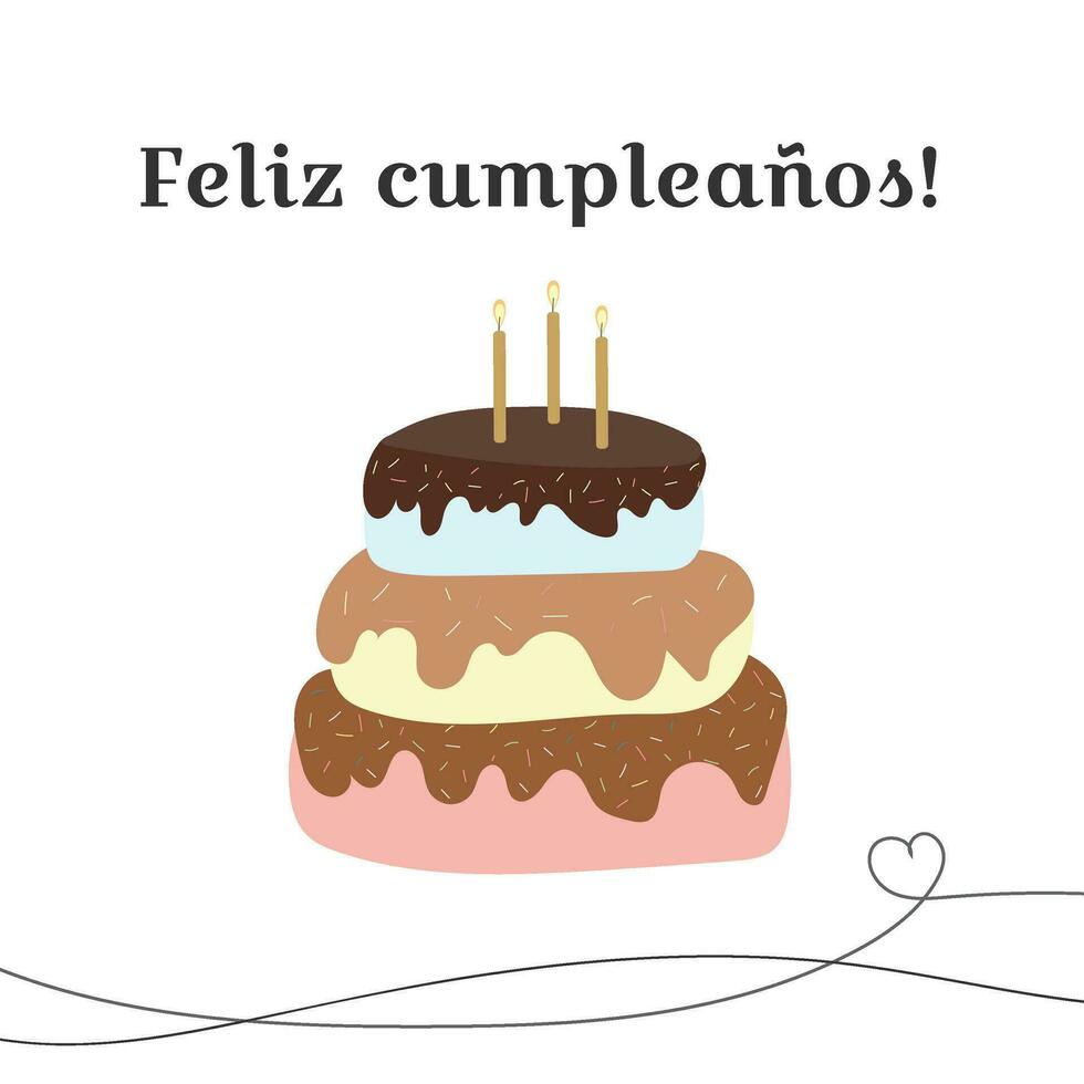 felice Cumpleanos compleanno saluto carta torta illustrazione vettore