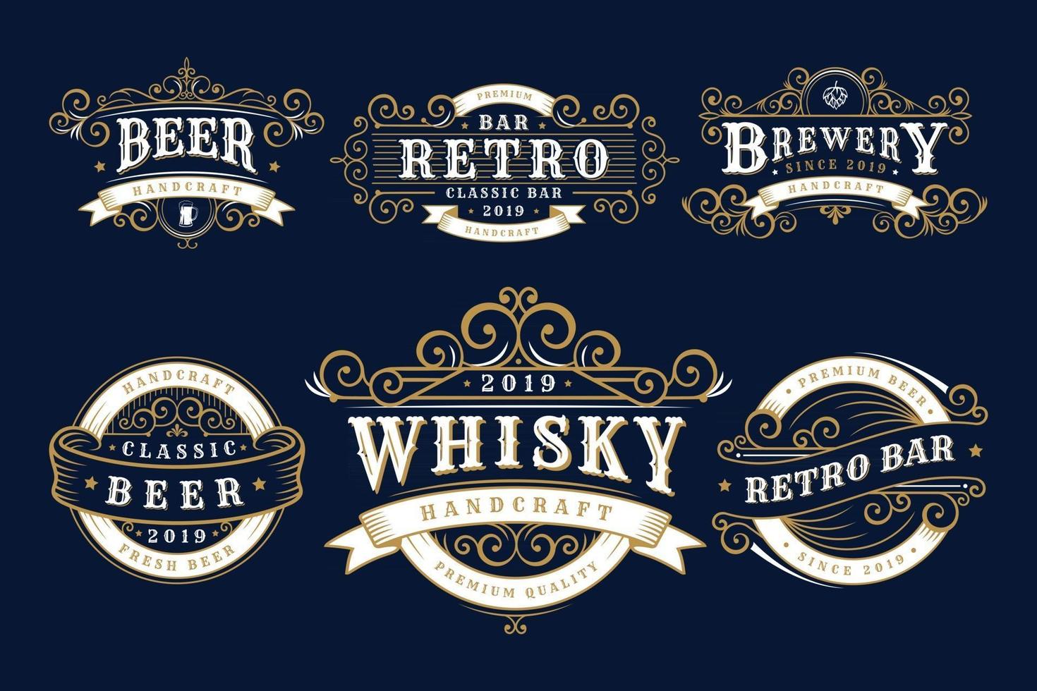 set di distintivi vintage birreria, negozio di birra ed emblemi vettore