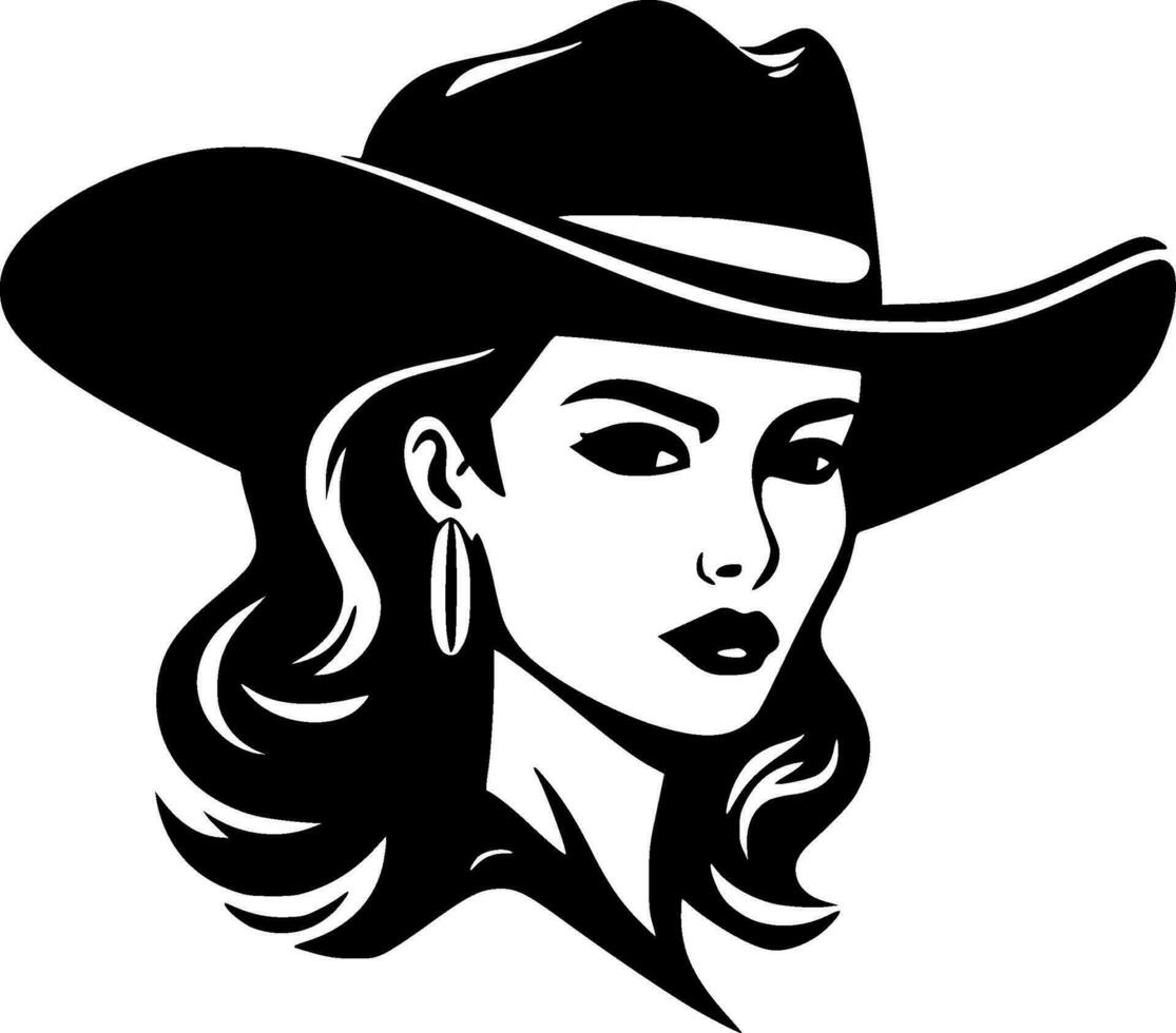 cowgirl - nero e bianca isolato icona - vettore illustrazione