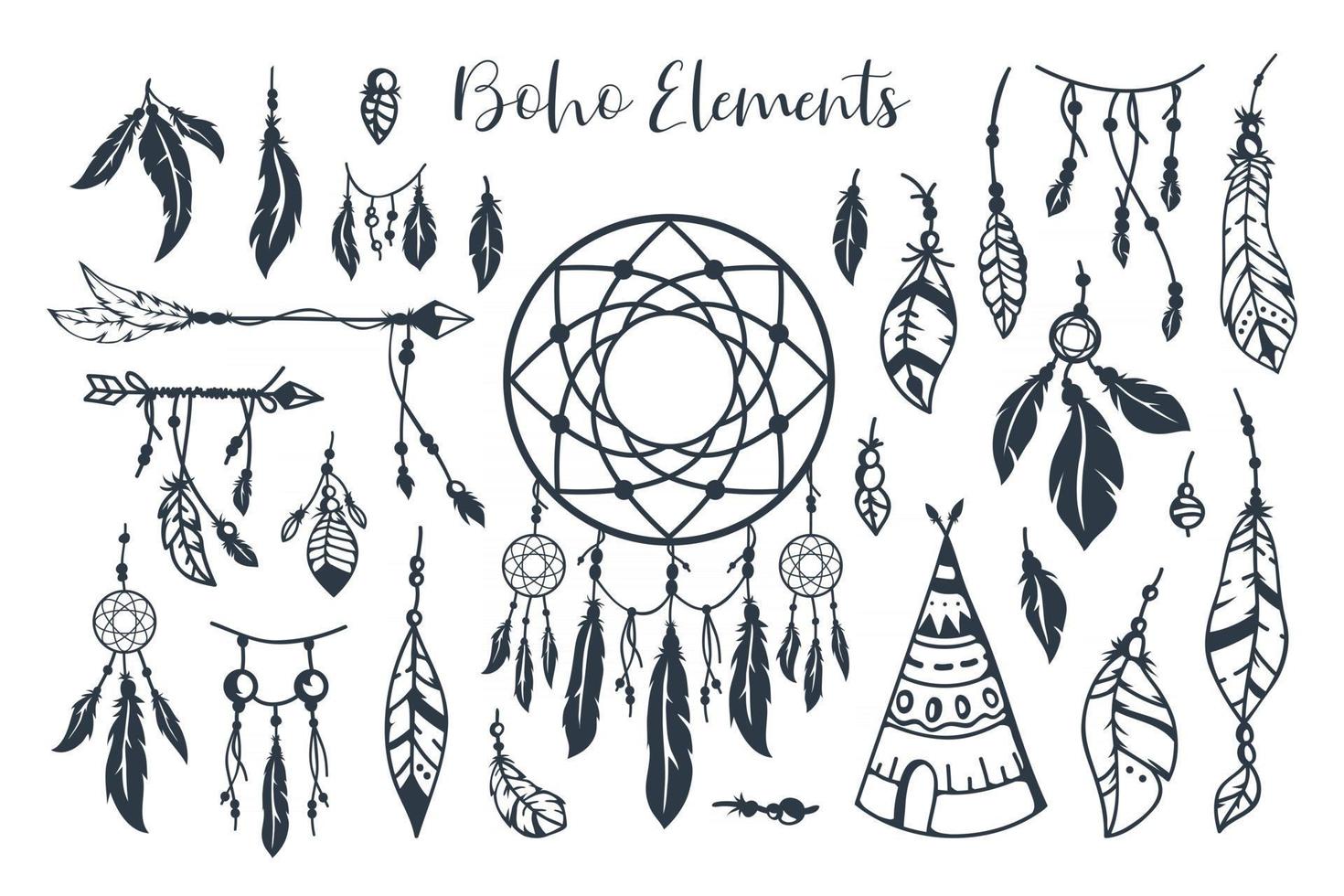 collezione di elementi in stile boho disegnati a mano vettore