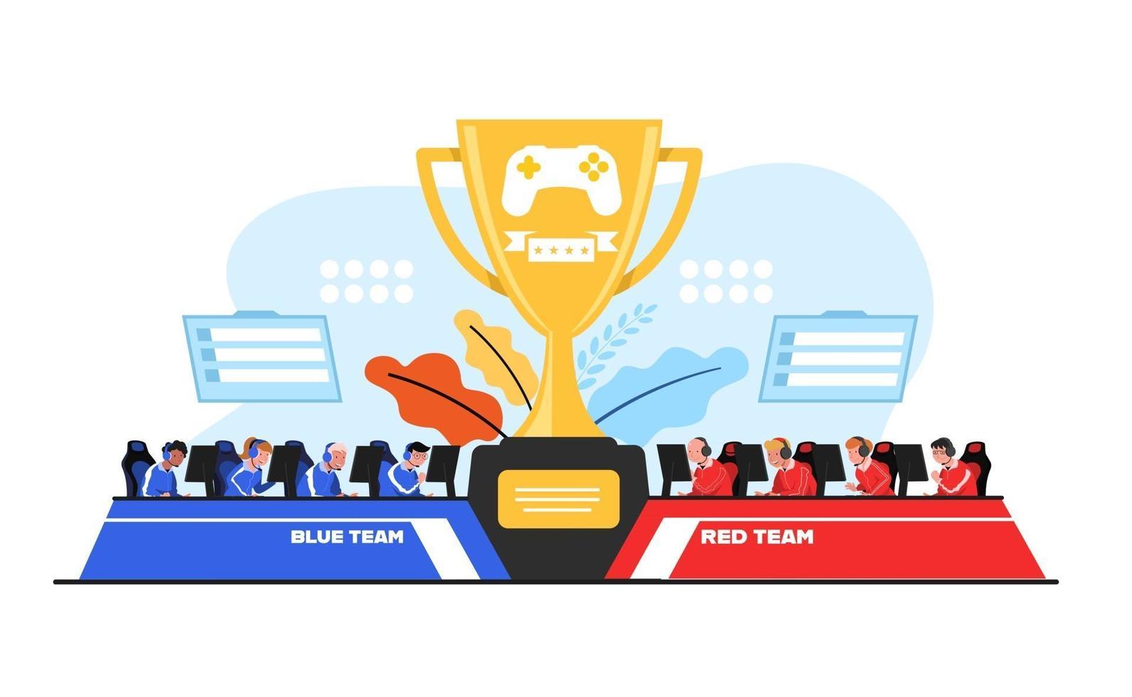 squadra blu e rossa della competizione di atleti di e-sport nella competizione di eSport. vettore