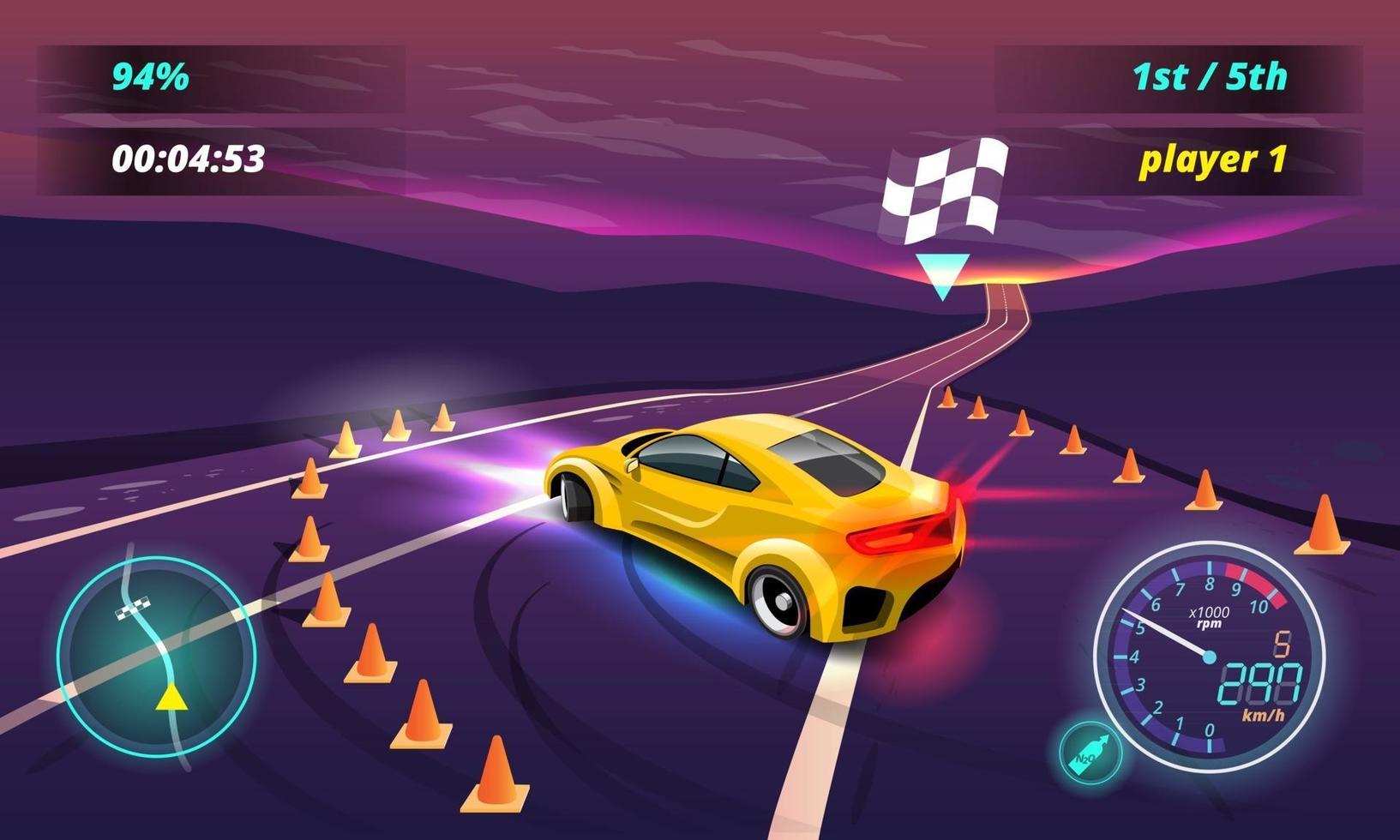 gioco di corse automobilistiche nel menu di visualizzazione giugno per l'aggiornamento delle prestazioni dell'auto del giocatore. vettore
