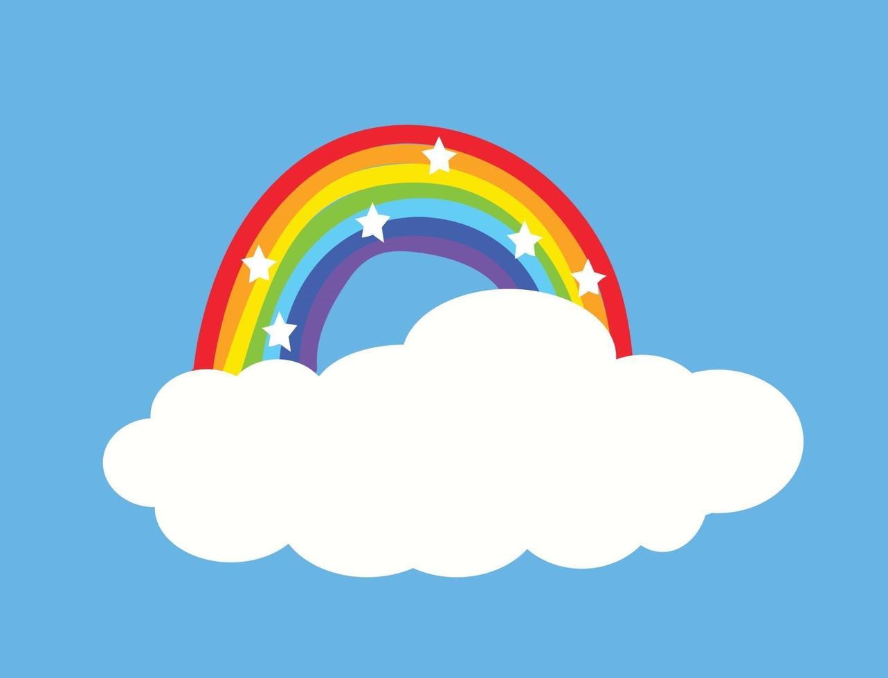 arcobaleno con stelle su nuvola e sfondo blu vettore