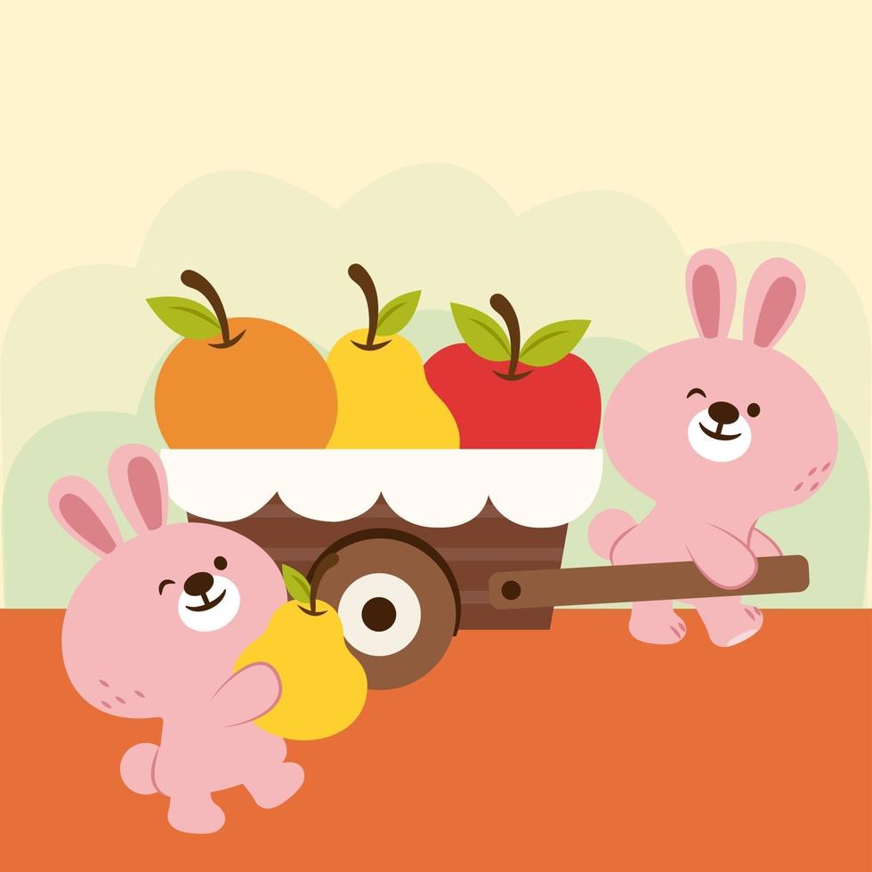 la famiglia dei conigli è un venditore di frutta. vettore