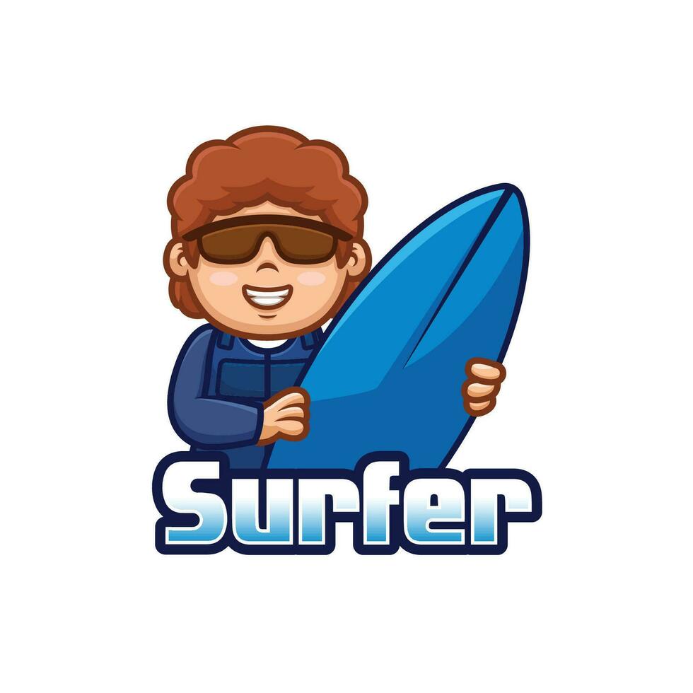 surfer cartone animato portafortuna logo design vettore