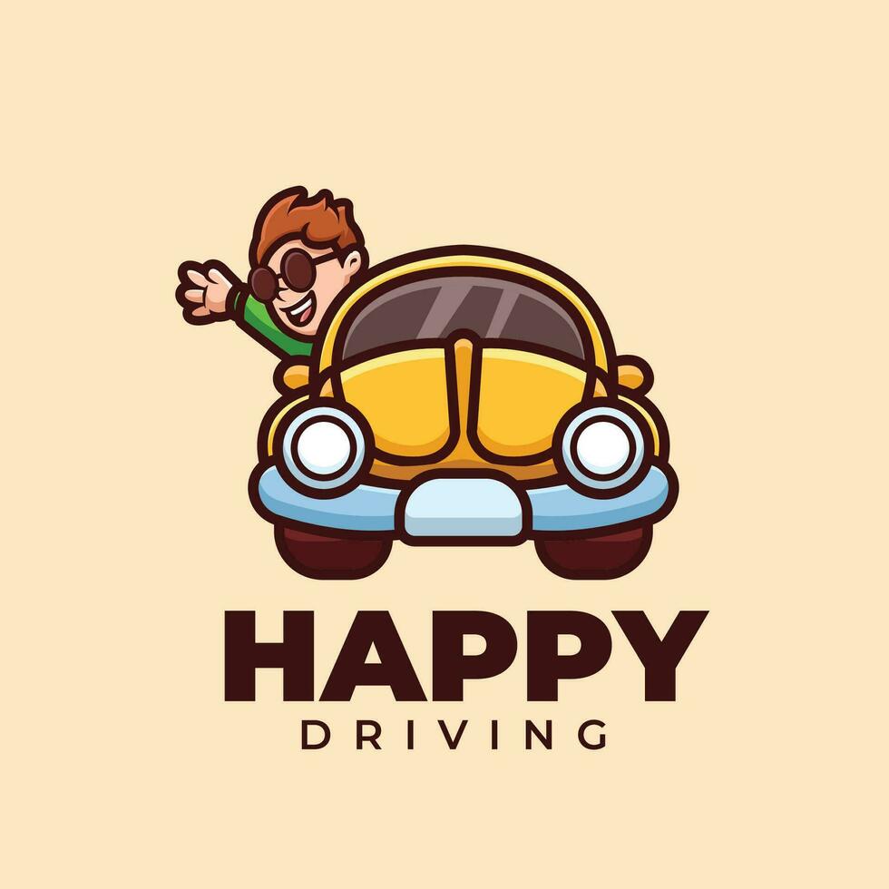 contento guida cartone animato logo design vettore