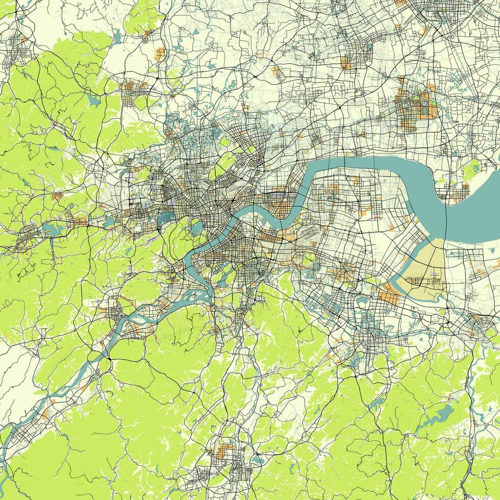 carta geografica di Hangzhou, Zhejiang, Cina vettore
