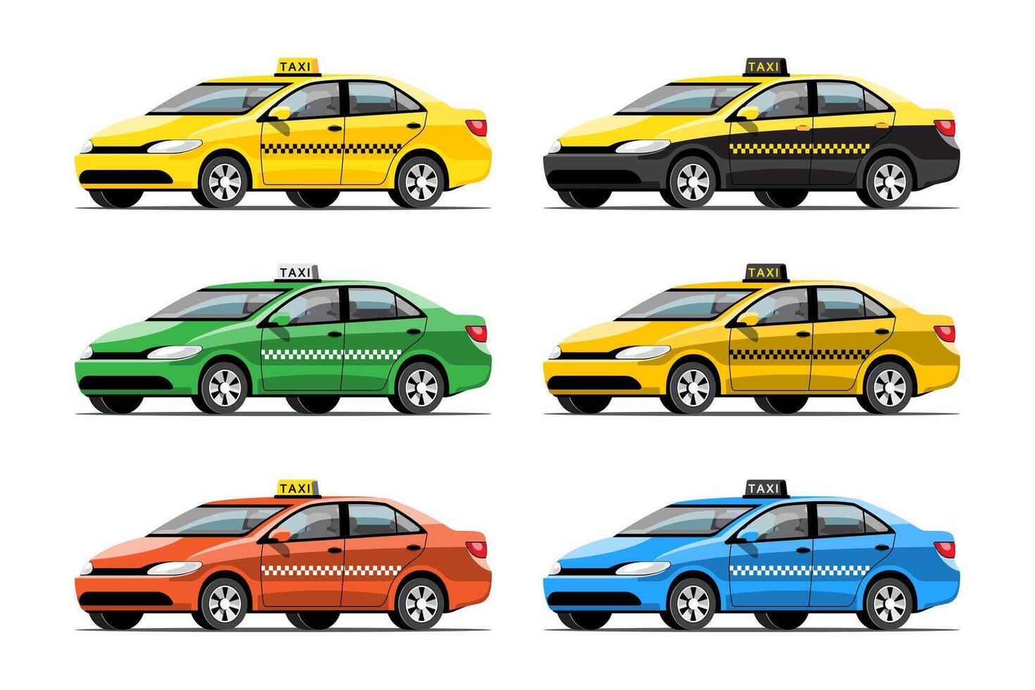 set di coloratissimi taxi auto servizio trasporto illustrazione vettoriale