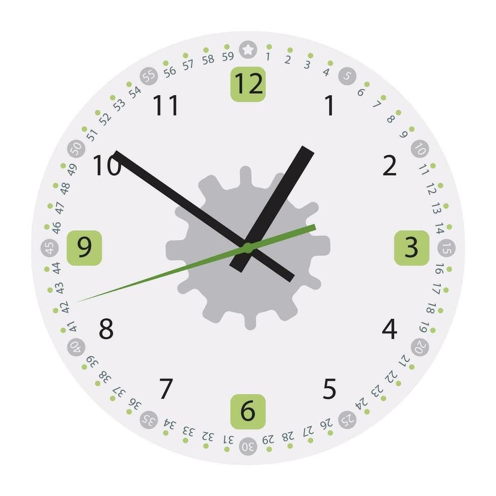 12 ore orologio viso modello con frecce isolato su bianca. moderno stile, carino design vettore