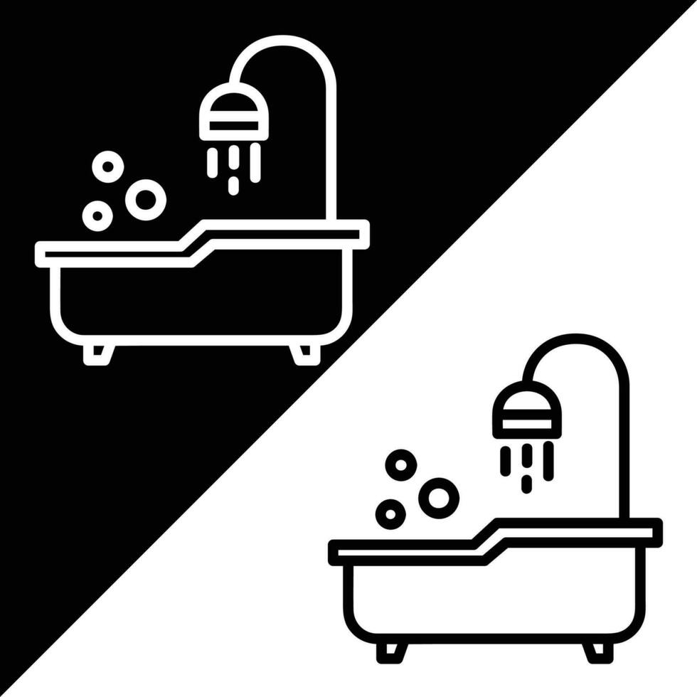 vasca da bagno vettore icona, schema stile, isolato su nero e bianca sfondo.
