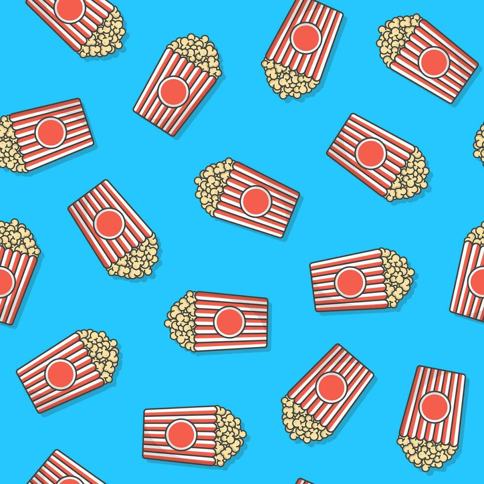 Popcorn senza soluzione di continuità modello su un' blu sfondo. Popcorn secchio scatole tema illustrazione vettore