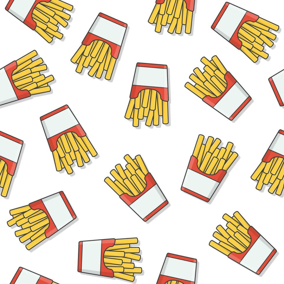 veloce cibo senza soluzione di continuità modello su un' bianca sfondo. francese patatine fritte nel carta scatola icona vettore illustrazione