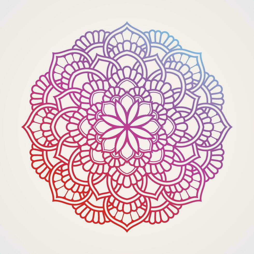 ornamentale mandala con fiore forma e gradazione colori blu e rosso. adatto per henné, tatuaggi, fotografie, colorazione libri. Islam, indù, buddha, India, Pakistan, Cinese, arabo vettore