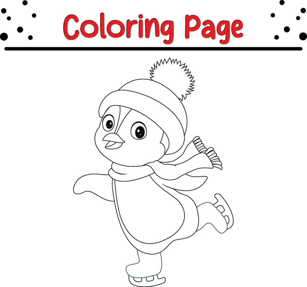 contento Natale pinguino colorazione pagina per bambini vettore