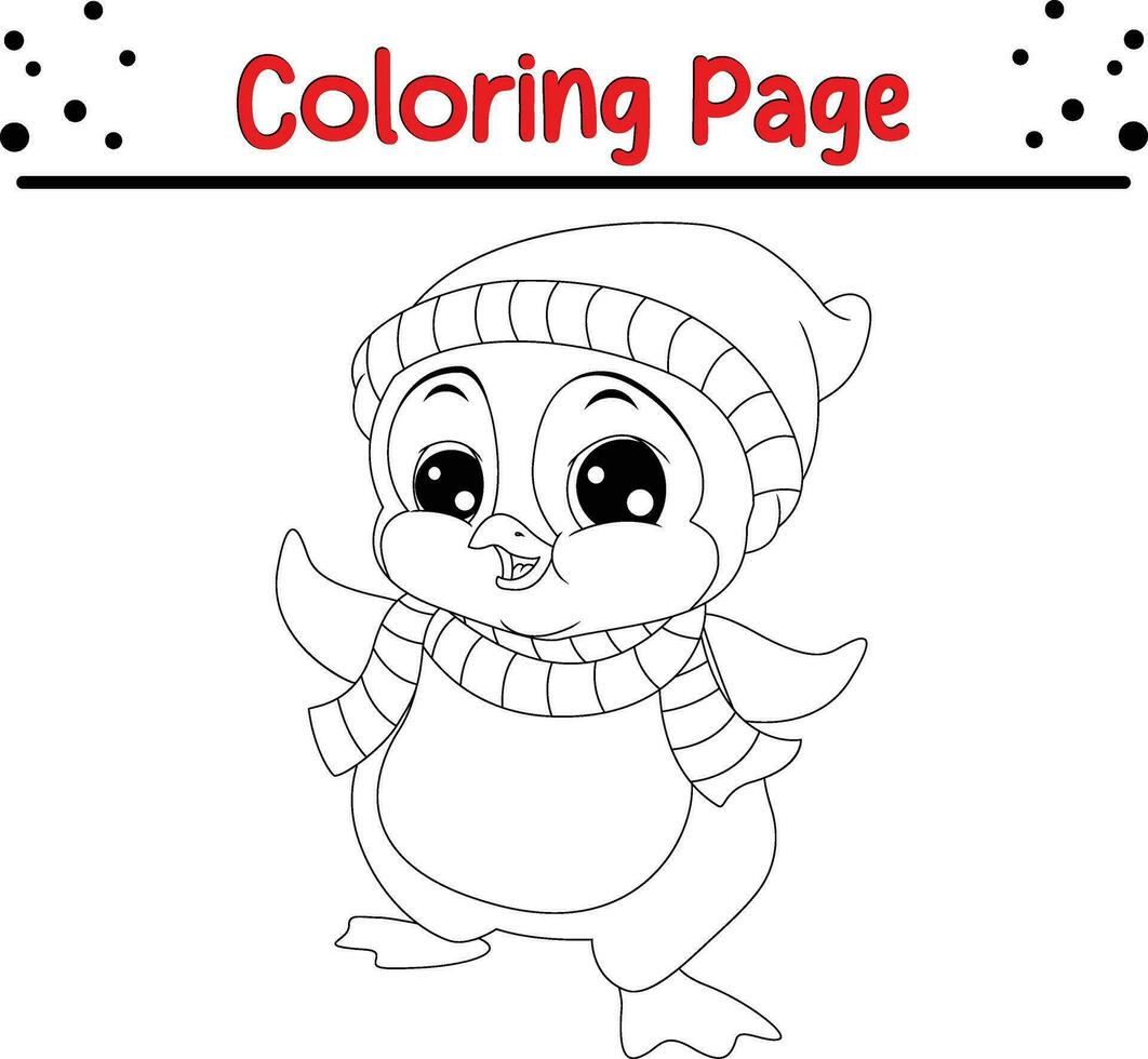 contento Natale pinguino colorazione pagina per bambini vettore