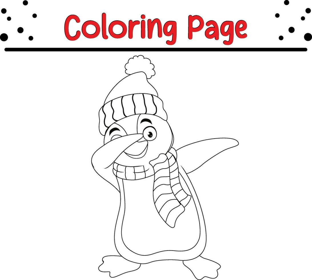 contento Natale pinguino colorazione pagina per bambini vettore