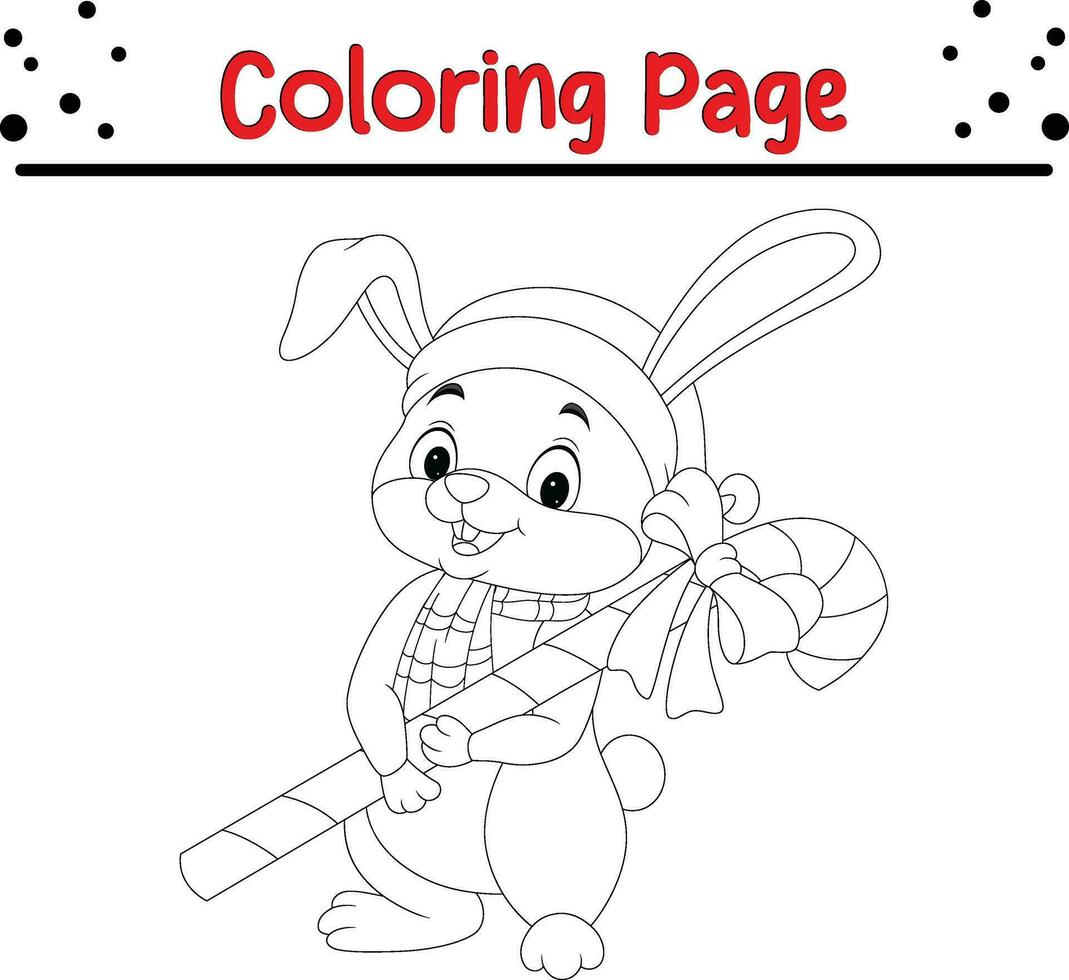 contento Natale coniglio colorazione pagina per bambini. vettore
