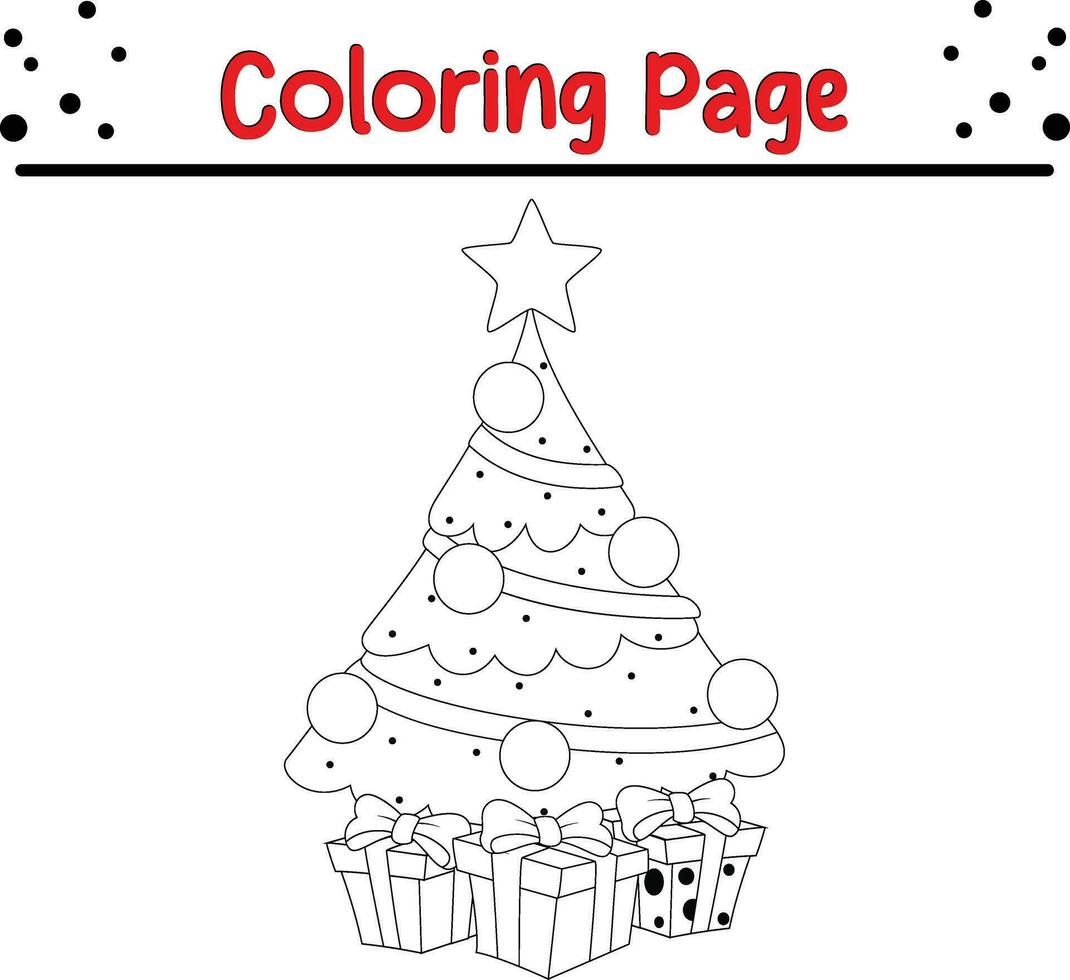 contento Natale albero colorazione pagina per bambini. vettore