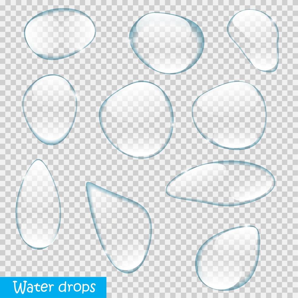gocce d'acqua realistiche impostate su sfondo trasparente illustrazione vettoriale