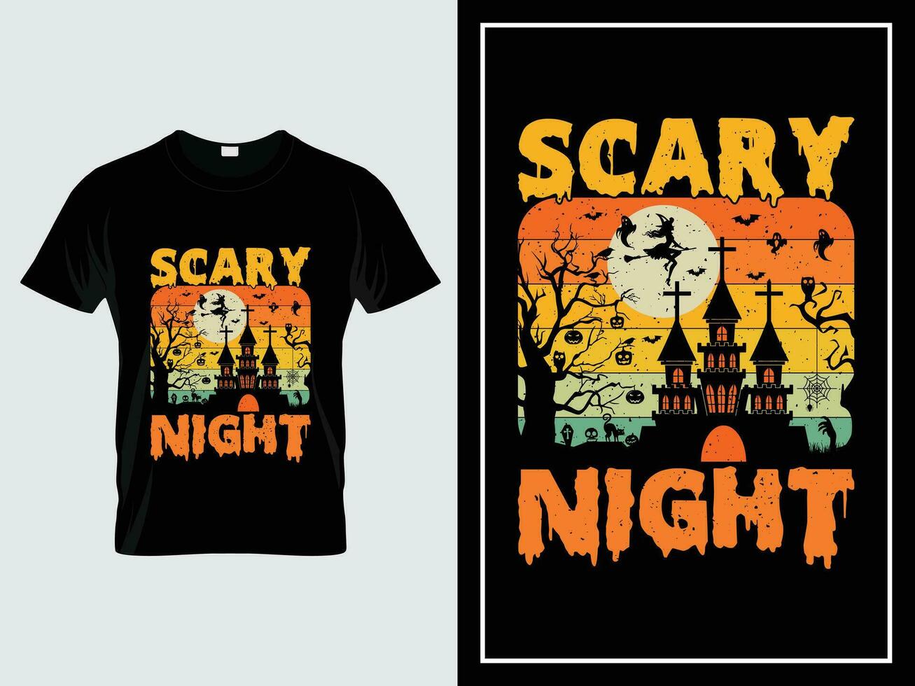 Halloween t camicia design illustrazione vettore pauroso notte