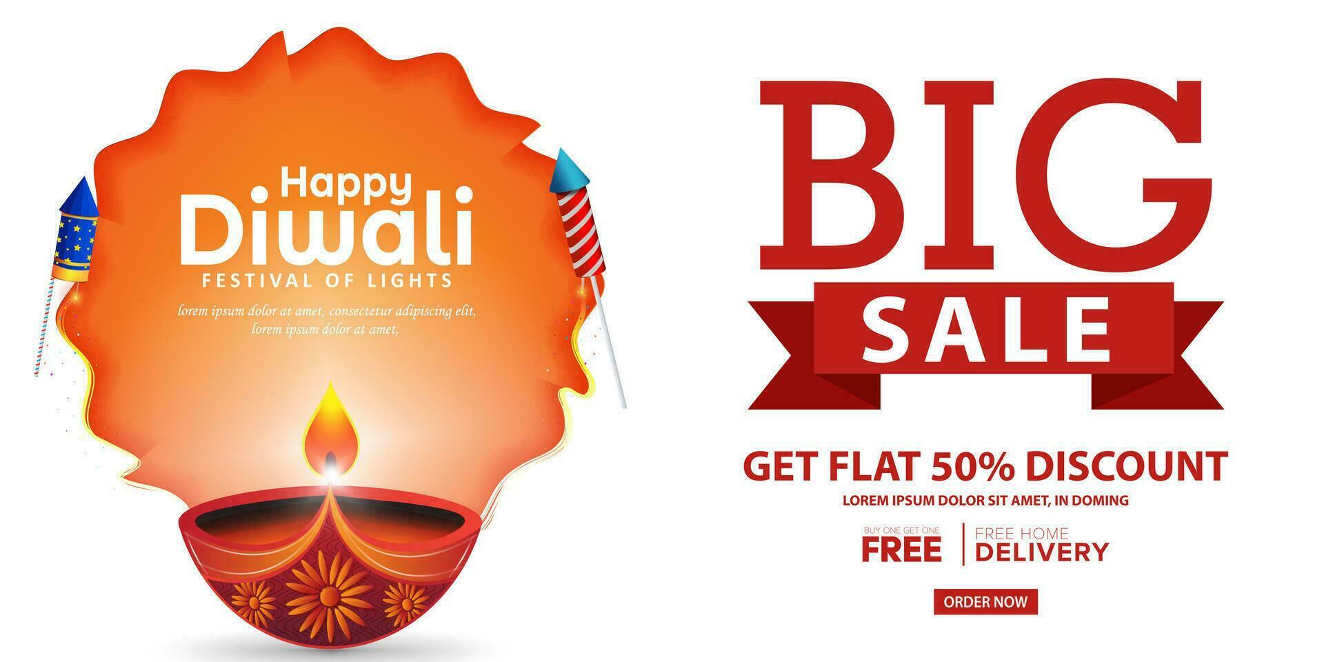 contento Diwali grande vendita promozione bandiera design modello. Diwali è il Festival di luci. vettore