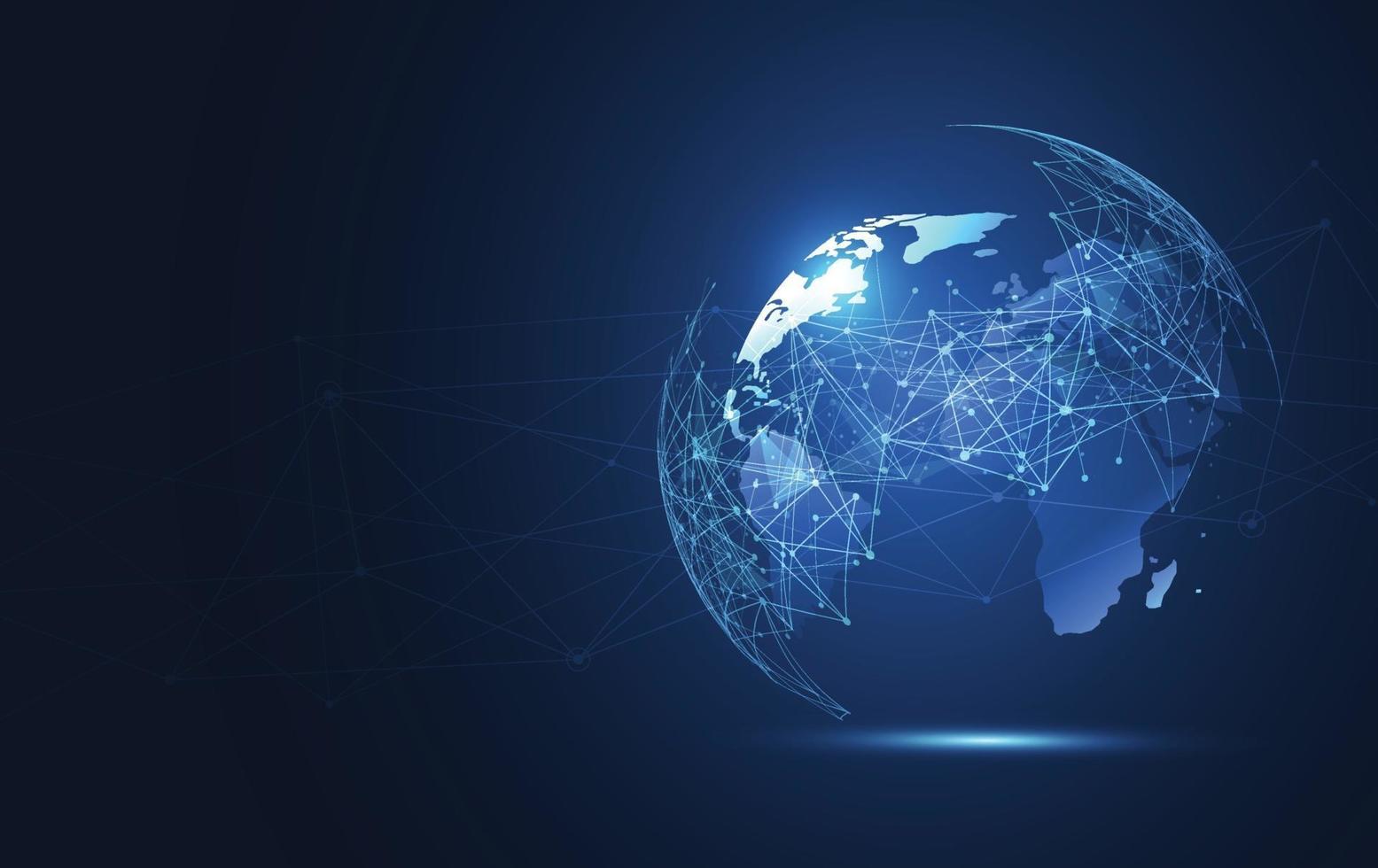 connessione di rete globale. punto della mappa del mondo e concetto di composizione della linea del business globale. illustrazione vettoriale