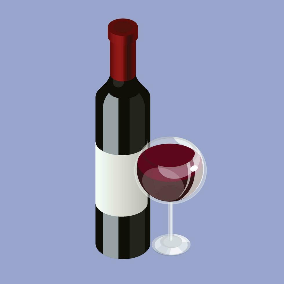 vettore bottiglia e bicchiere di rosso vino design