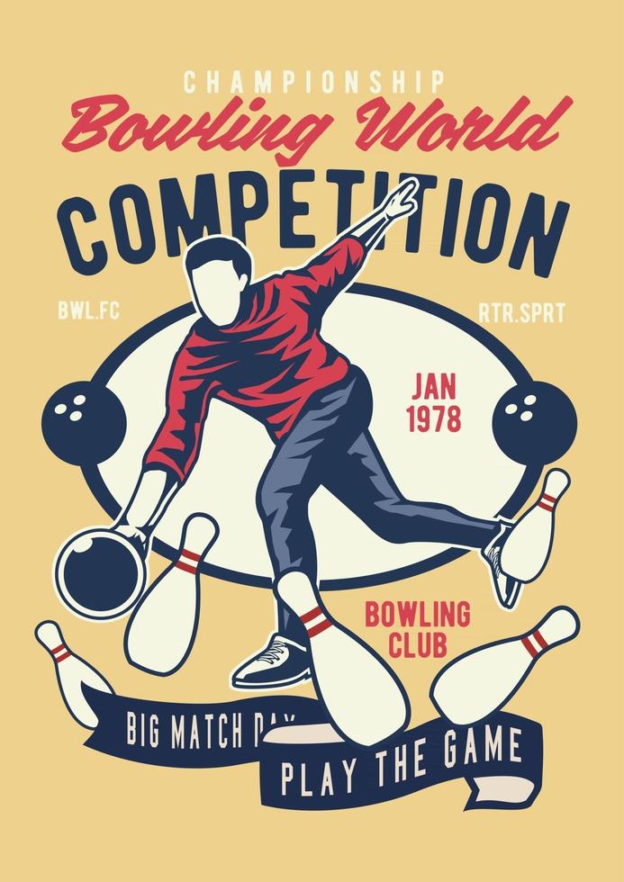 distintivo vintage competizione mondiale di bowling, design distintivo retrò vettore