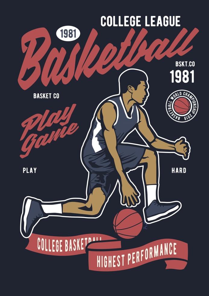 Distintivo vintage della lega del college di basket, design distintivo retrò vettore